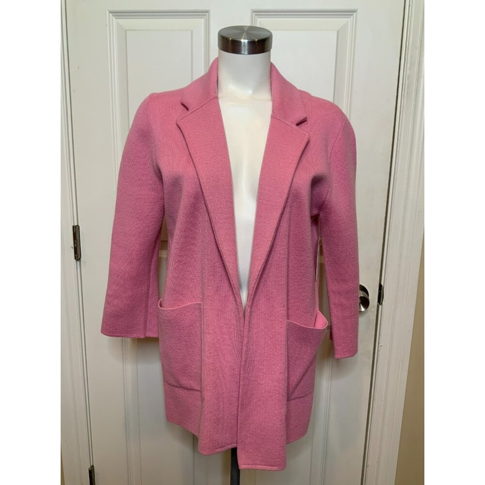 J. Crew Pink Knit Merino Wool Open Front Jacket W/ Notch Collar, Size Small